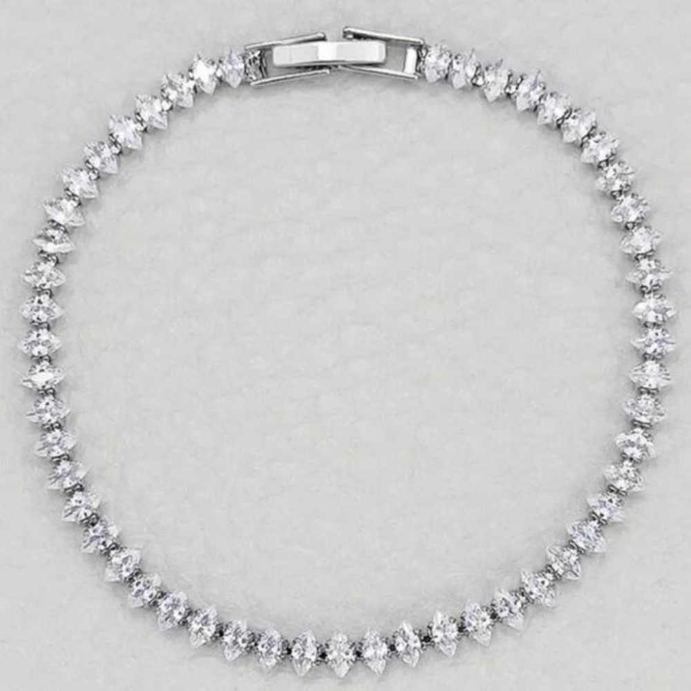 NEW ‘7’ OVAL SQUARE CUT 925 STERLING SILVER DIAMOND BRACELET